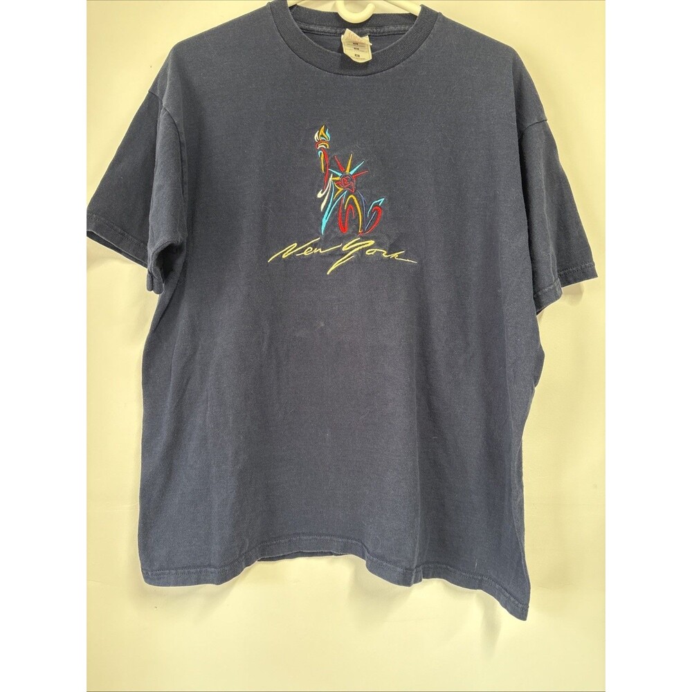 Vintage New York City Embroidered Tshirt Blue XL VTG 90s Statue Of Liberty